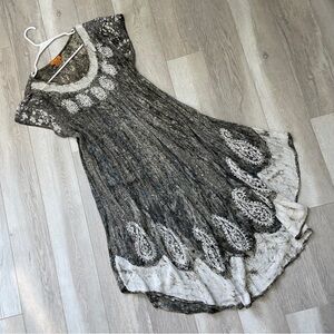 Sakkas Bohemian Midi Dress embroidered paisley Green White (free size) hippie